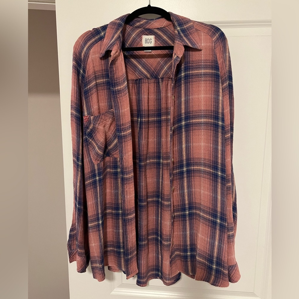 Urban Outfitters BDG Lightweight Flannel Shirt Pink & Blue Size L
